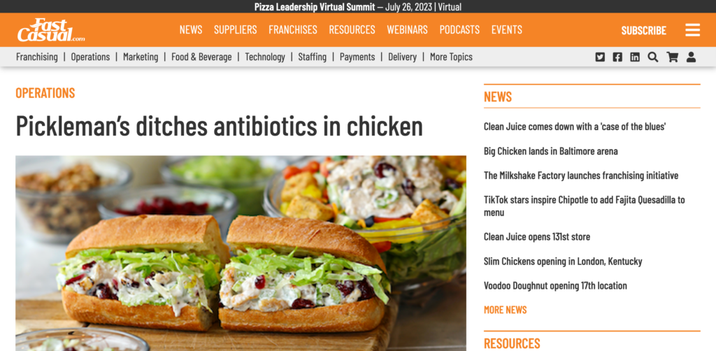 Fast Casual: Pickleman’s ditches antibiotics in chicken